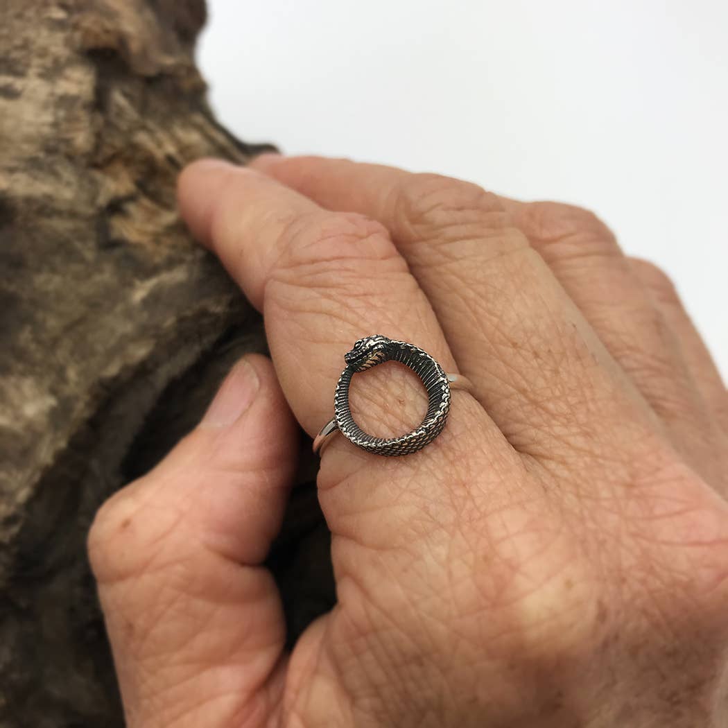 Sterling Silver Ouroboros Ring with Snake on Front