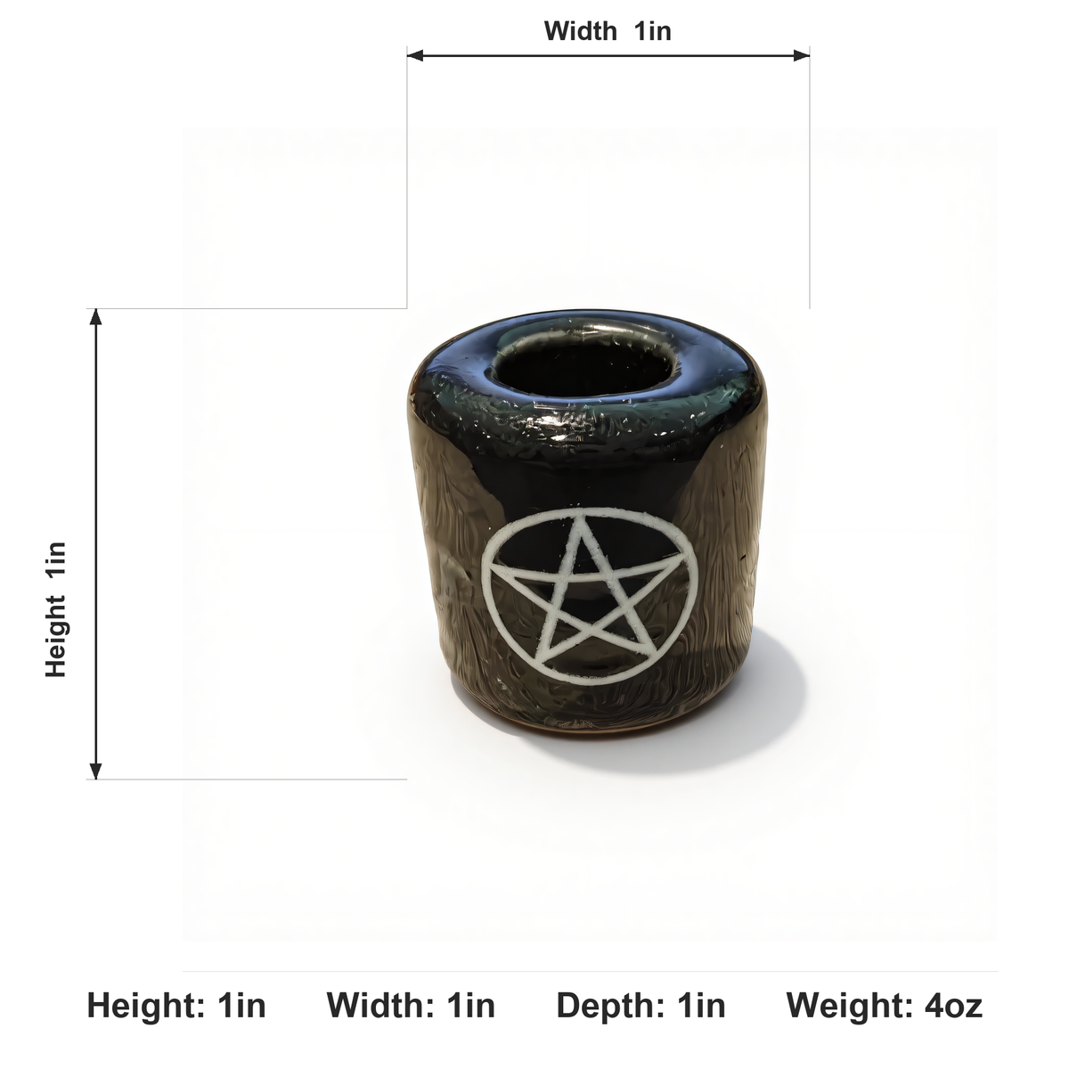 Ceramic Candle Holder Black with White Pentacle