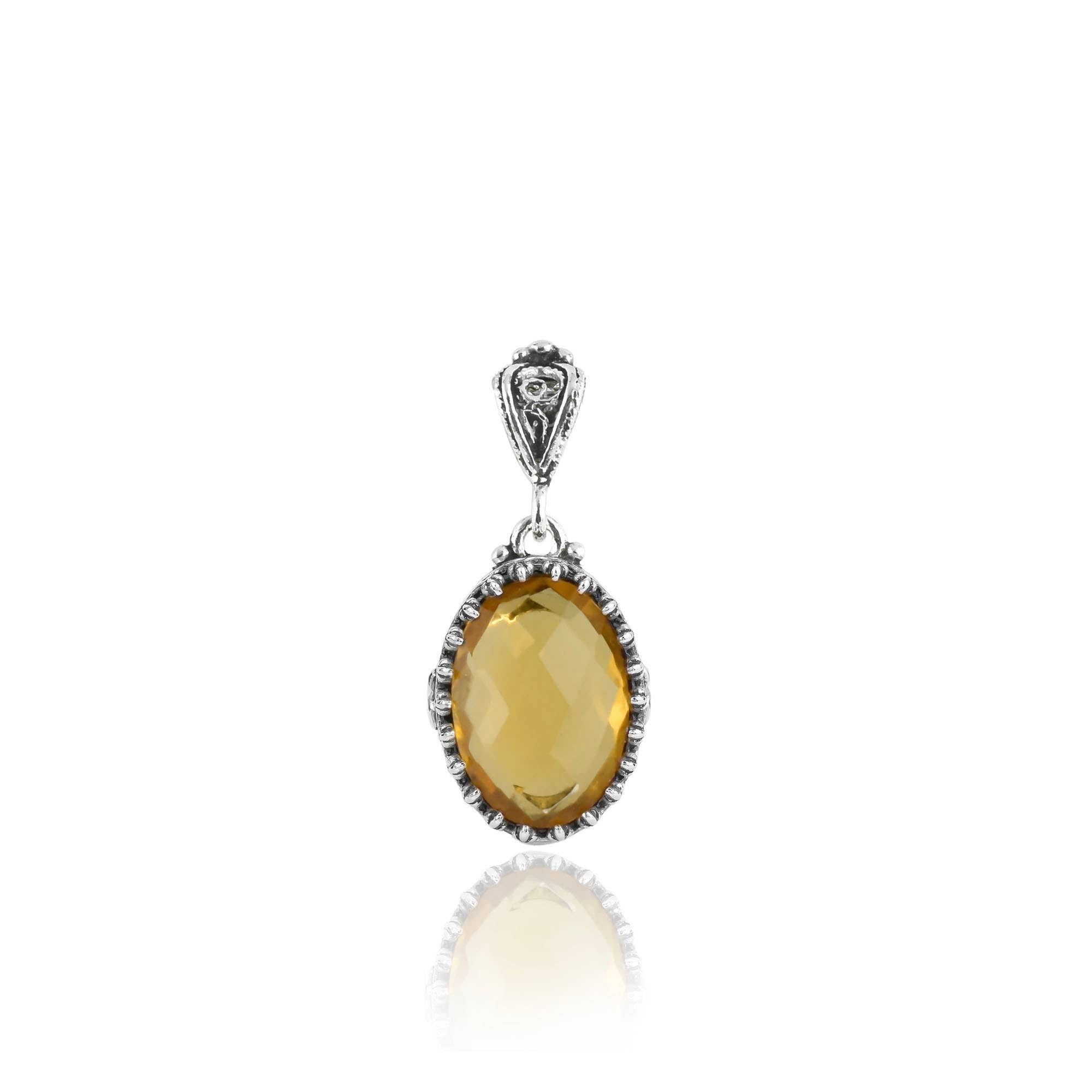925 Silver Filigree Heart Detailed Citrine Gemstone Woman Pendant