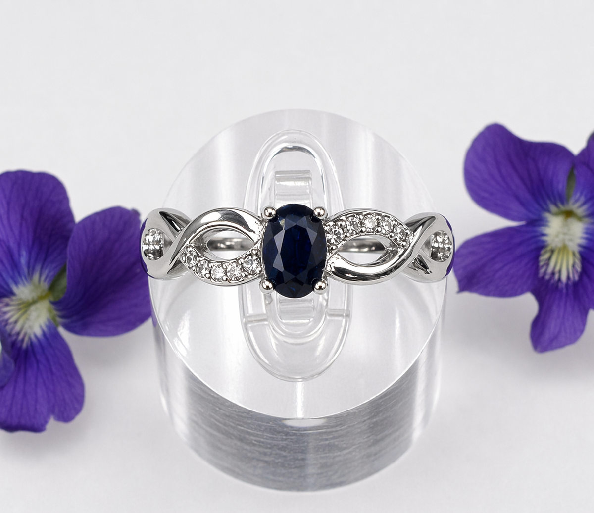 Faceted Natural Sapphire Stainless Steel Rings 4x6mm