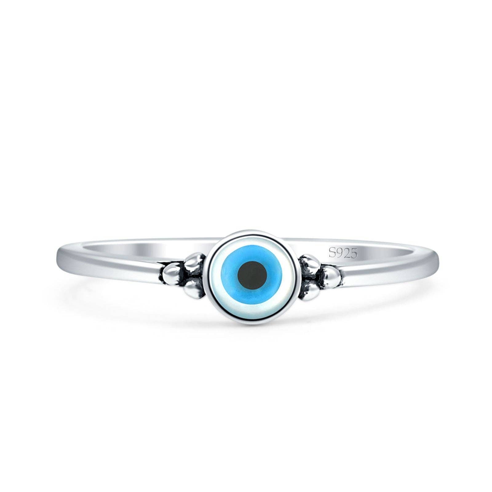 Mother Of Pearl Evil Eye Sterling Silver Ring