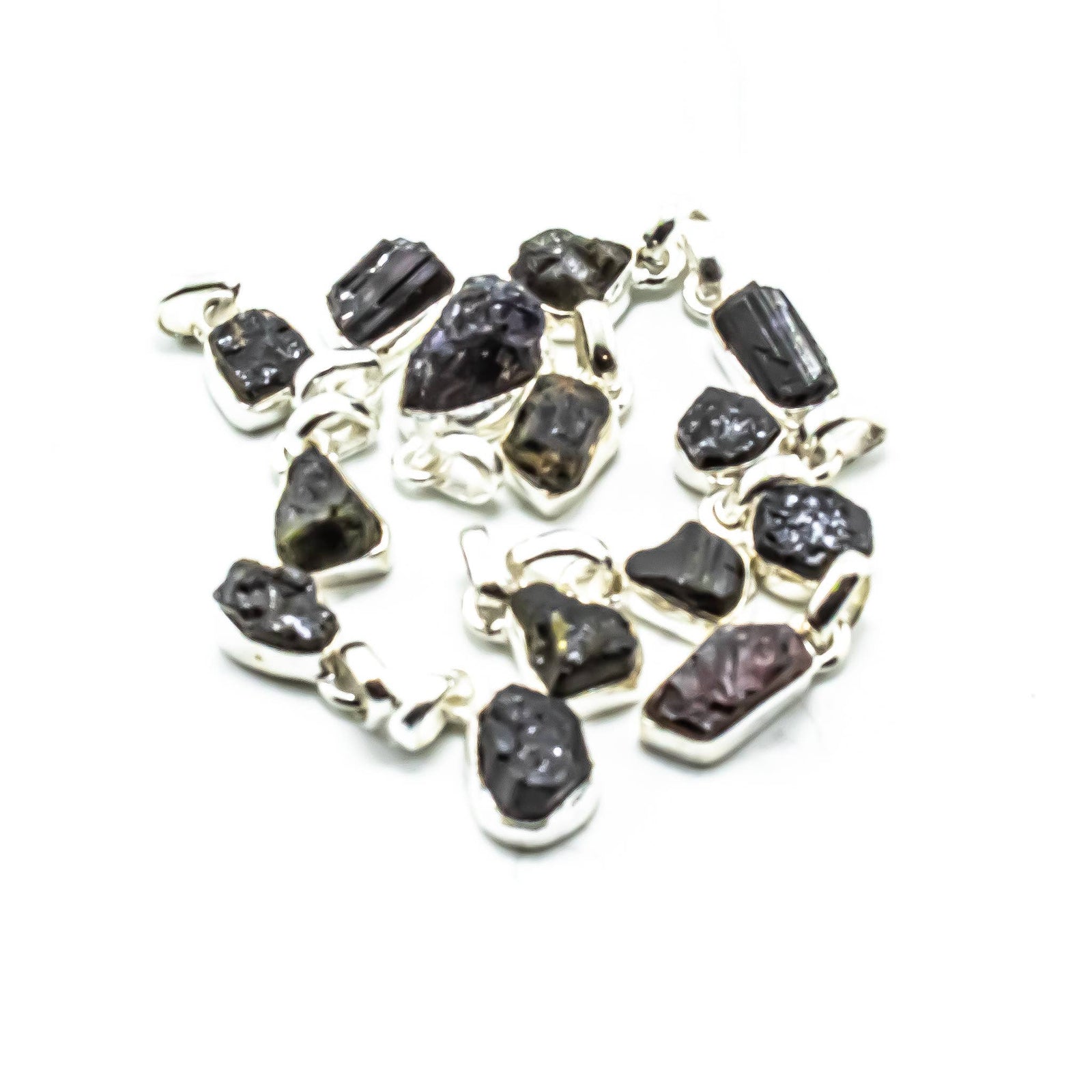 Black Tourmaline Freeform Sterling Silver Pendant