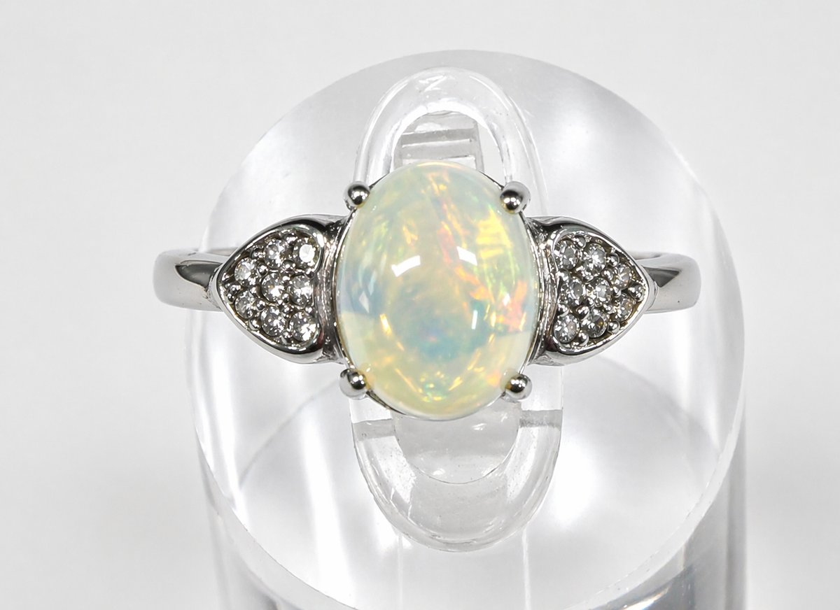 Natural Opal Stainless Steel Rings 7x9mm