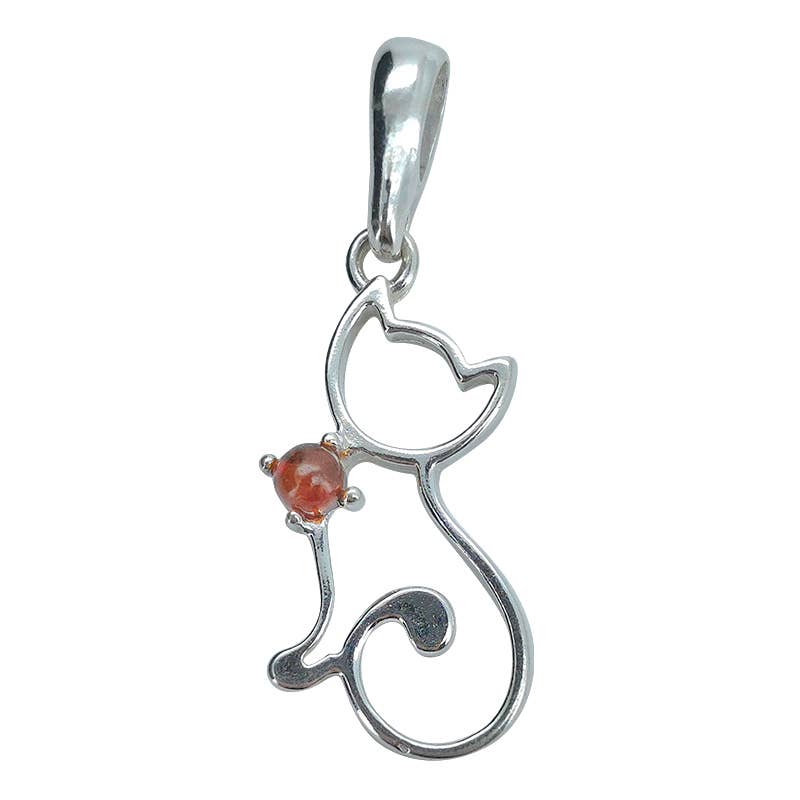 Cognac Amber Silver Cat Pendant