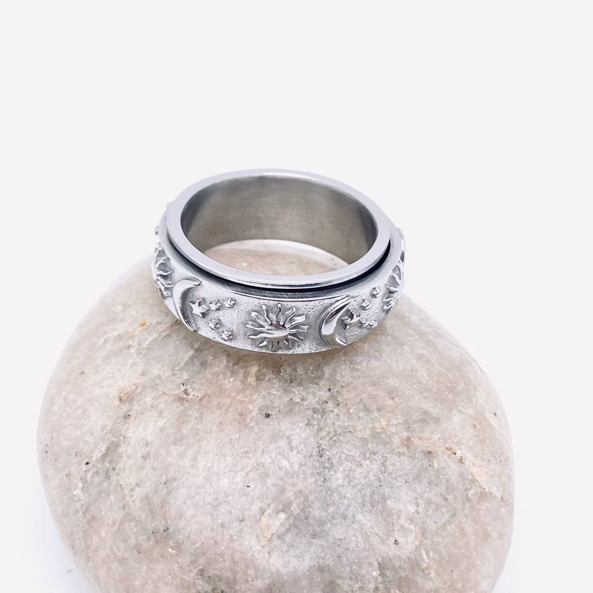 Star Moon Sun Stainless Steel Spinner Ring