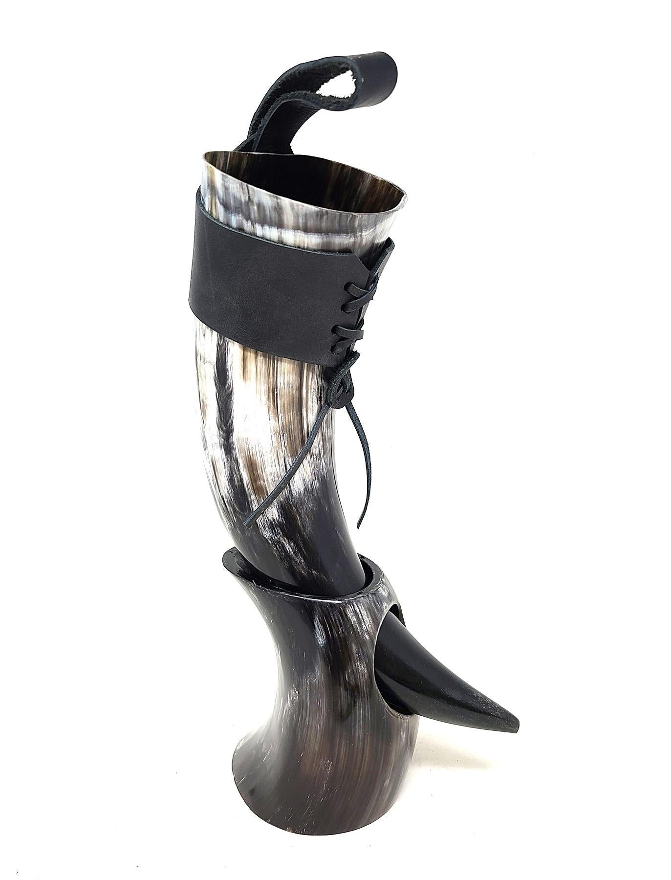 Water Buffalo Horn and Leather Holder