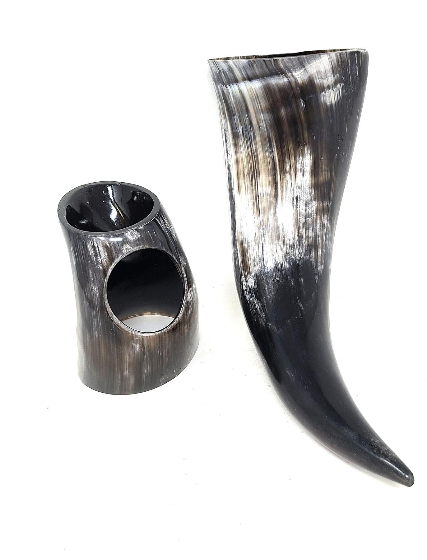 Water Buffalo Horn and Leather Holder