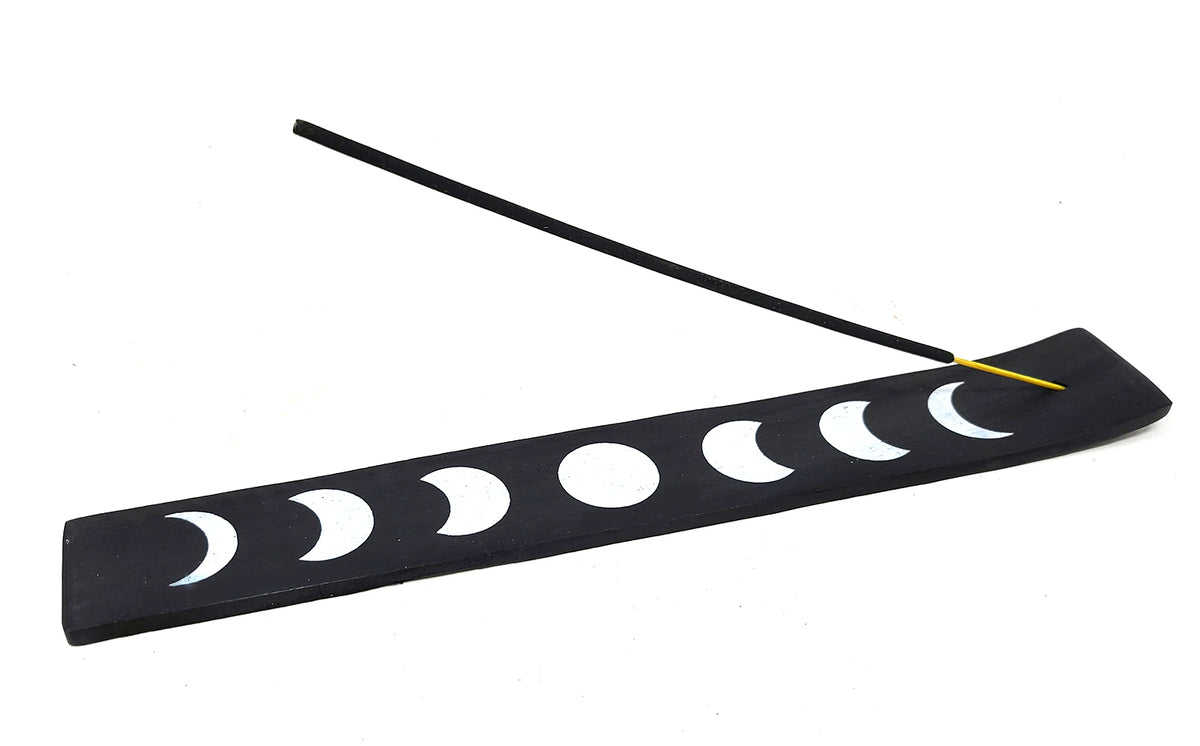 Moon Phases Wood Canoe Incense Burner
