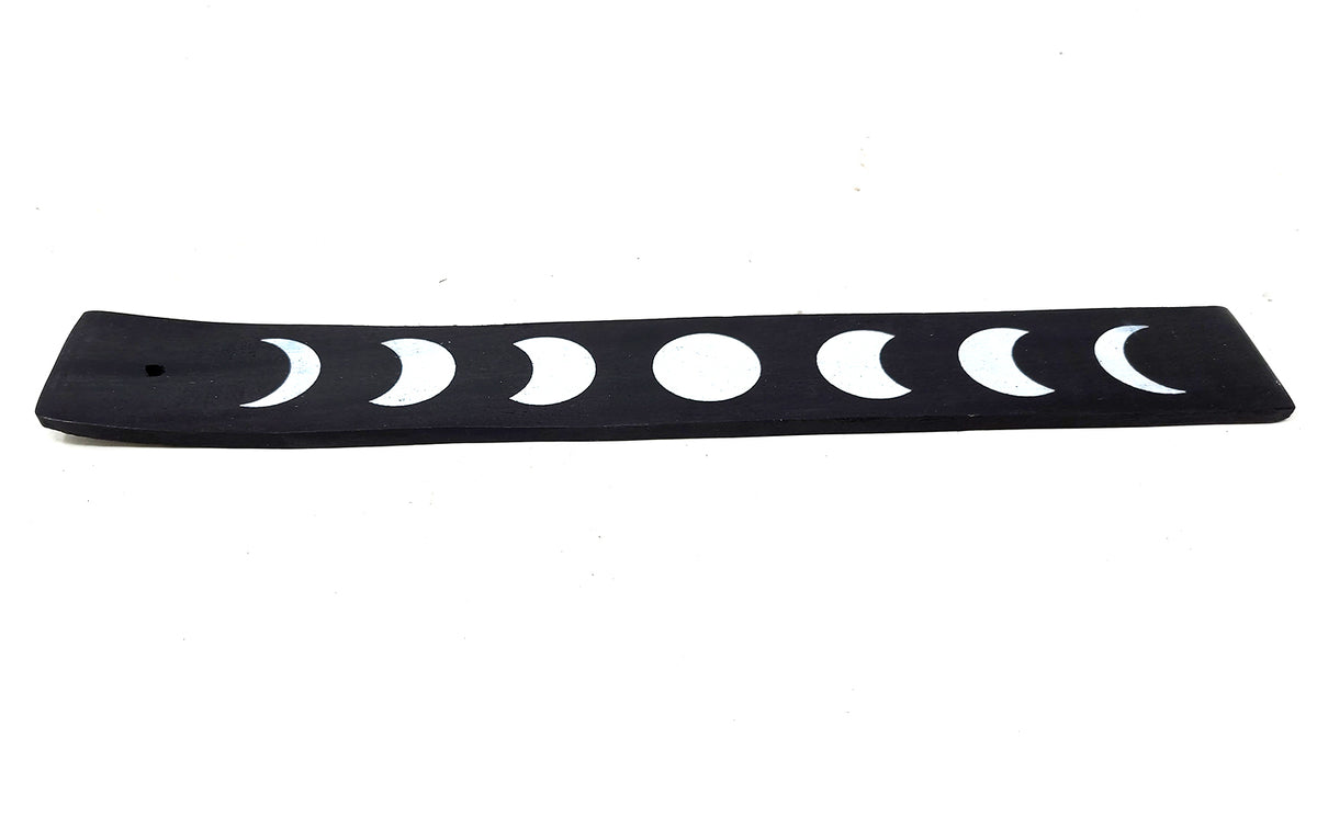 Moon Phases Wood Canoe Incense Burner