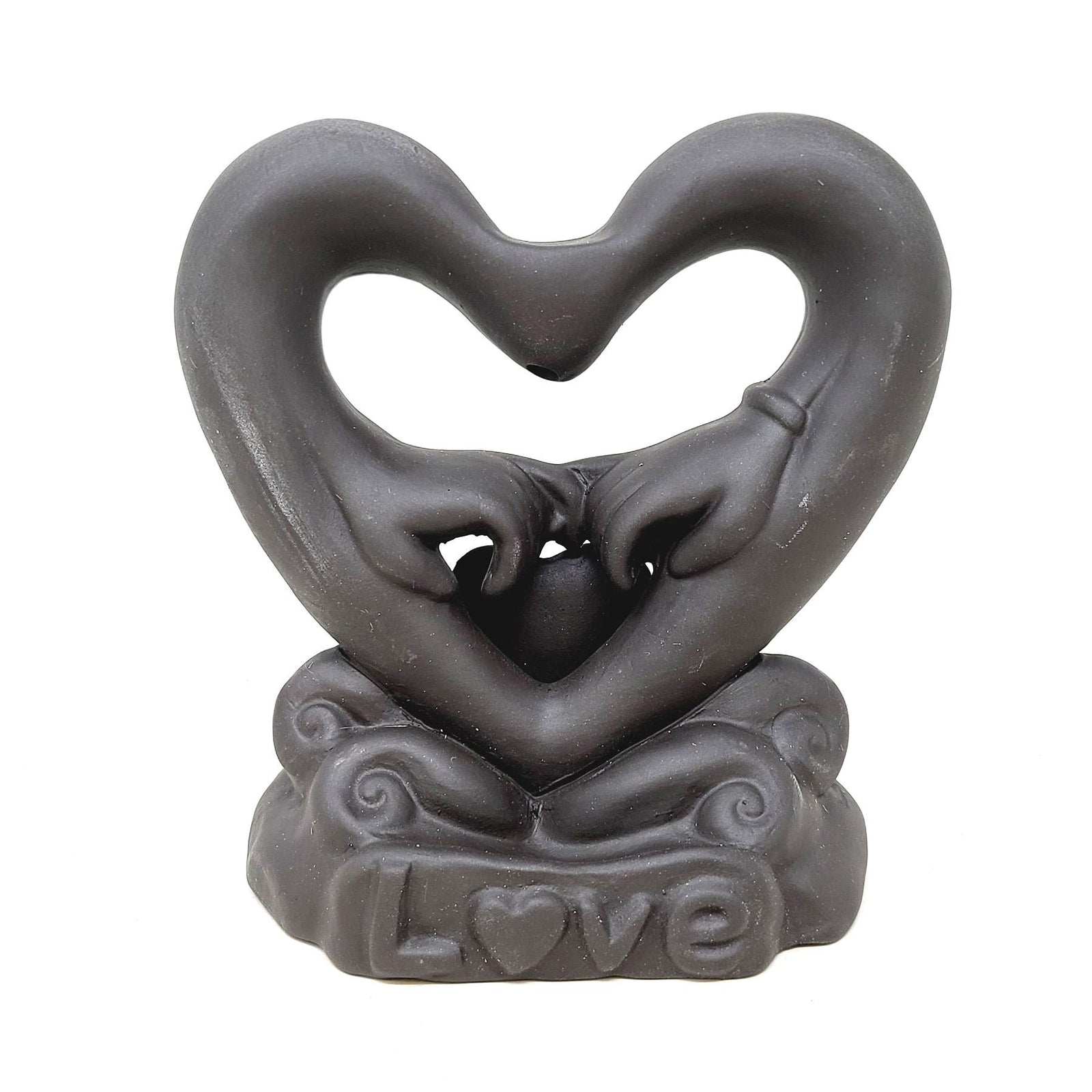 Hand Holding in Heart Backflow Incense Burner