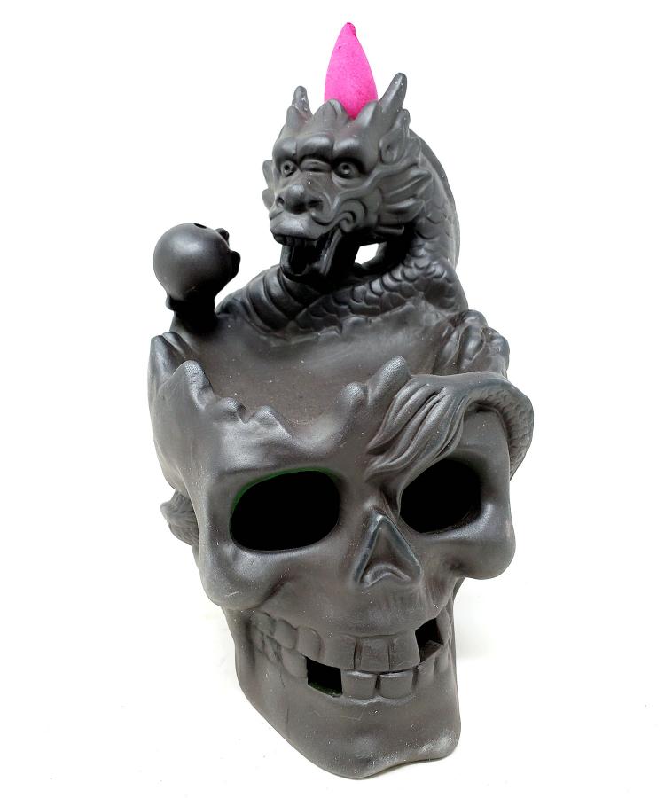 Black Dragon on Skull Backflow Burner