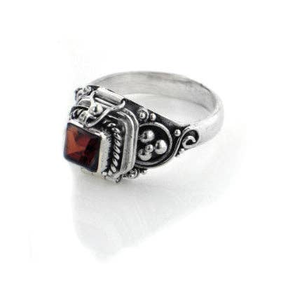 Sterling Silver Square Gemstone Poison Box Locket Ring