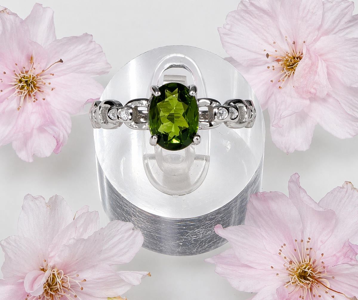Natural Diopside Stainless Steel Ring Crystals 6x8mm