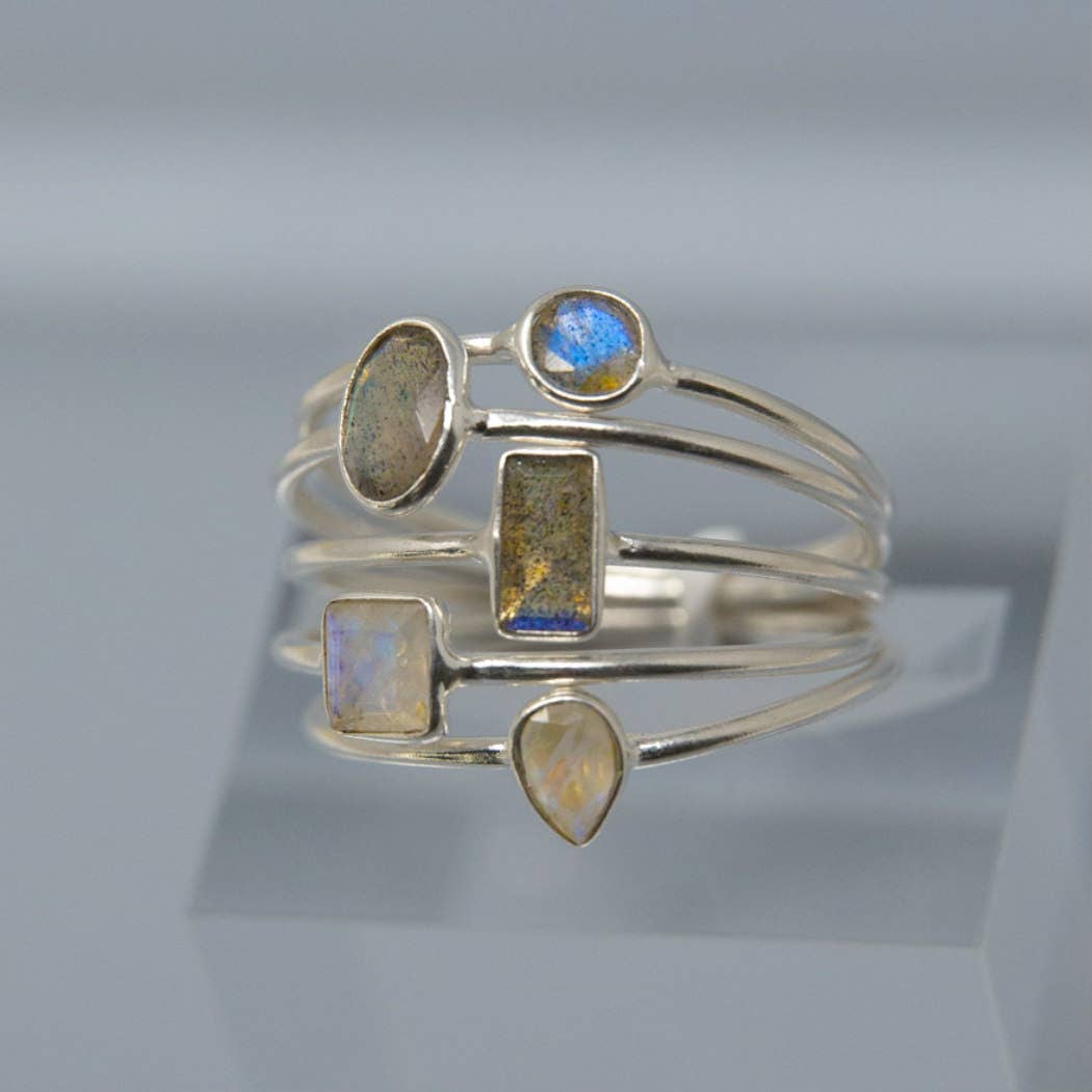 Heart's Desire Rectangle Labradorite Sterling Silver Stack Ring
