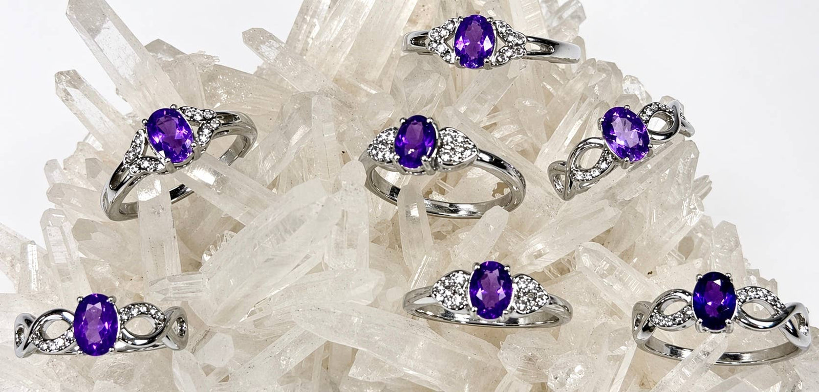 Faceted Natural Amethyst Stainless Steel Rings 5x7mm