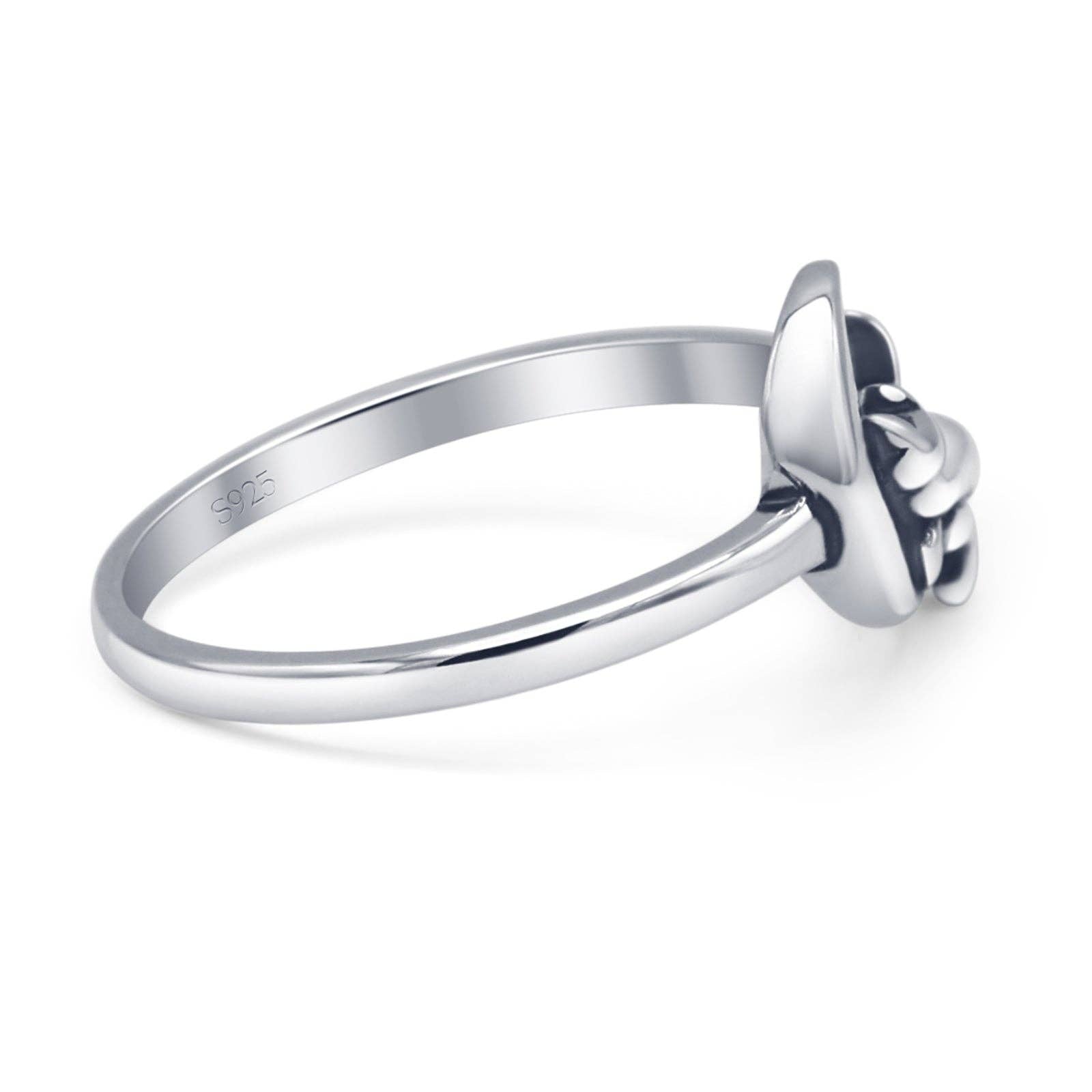 Sterling Silver Crescent Moon & Lounging Cat Ring Oxidized