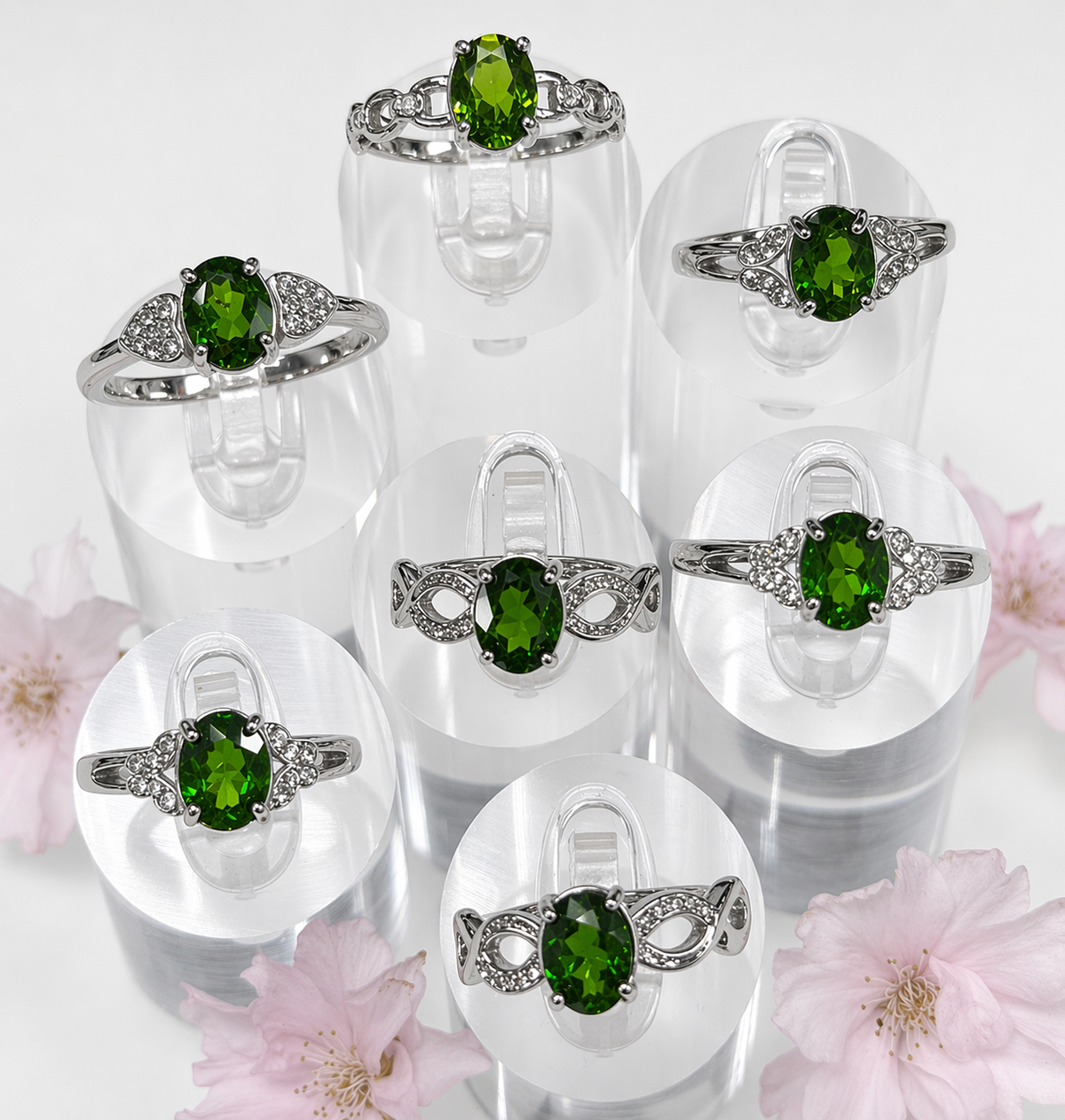 Natural Diopside Stainless Steel Ring Crystals 6x8mm