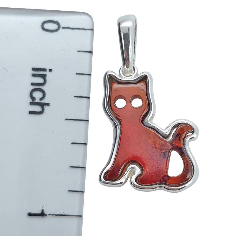 Cherry Amber Sterling Silver Cat Pendant