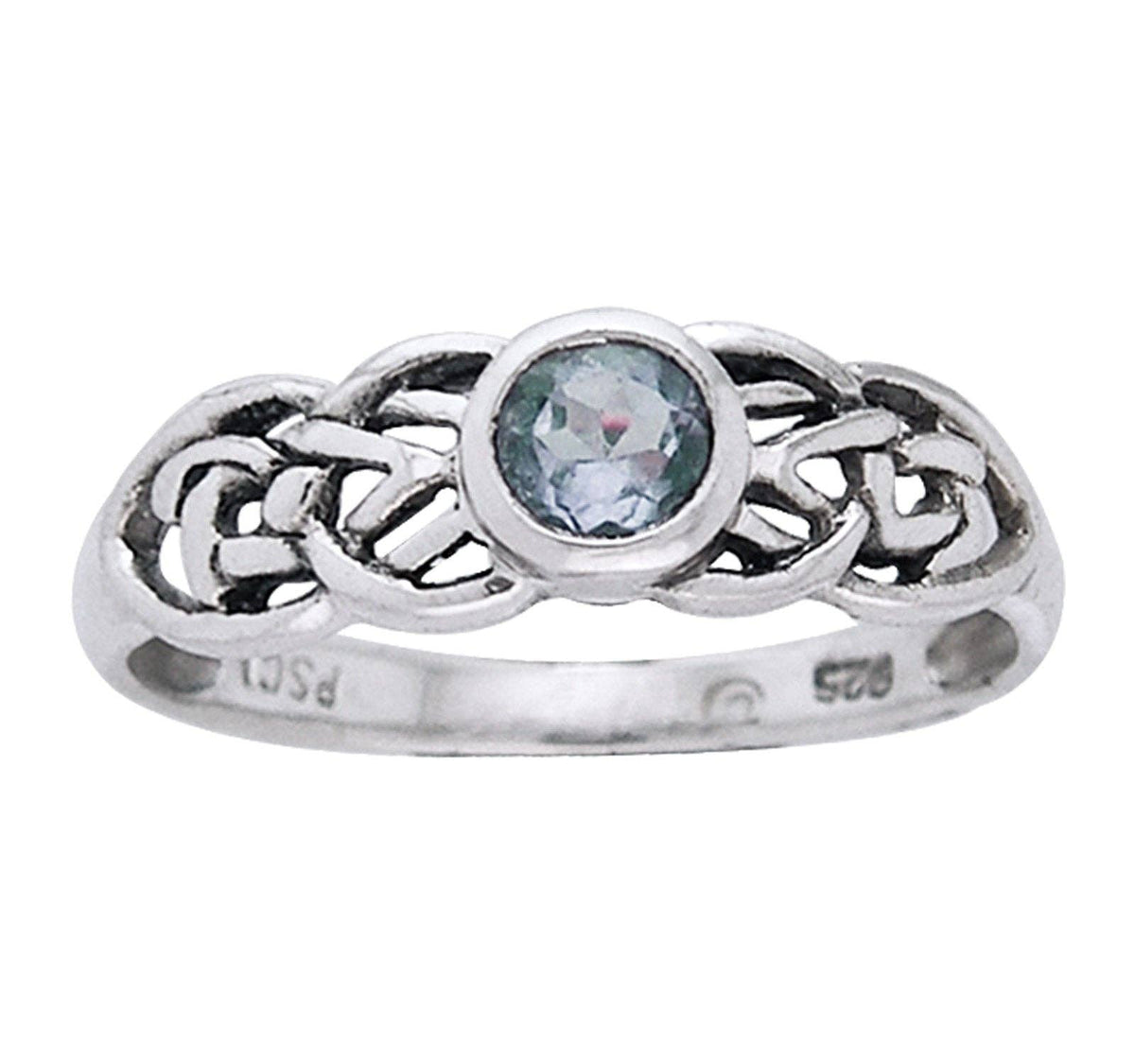 Petite Celtic Knot Birthstone Ring Sterling Silver Genuine Blue Topaz For December