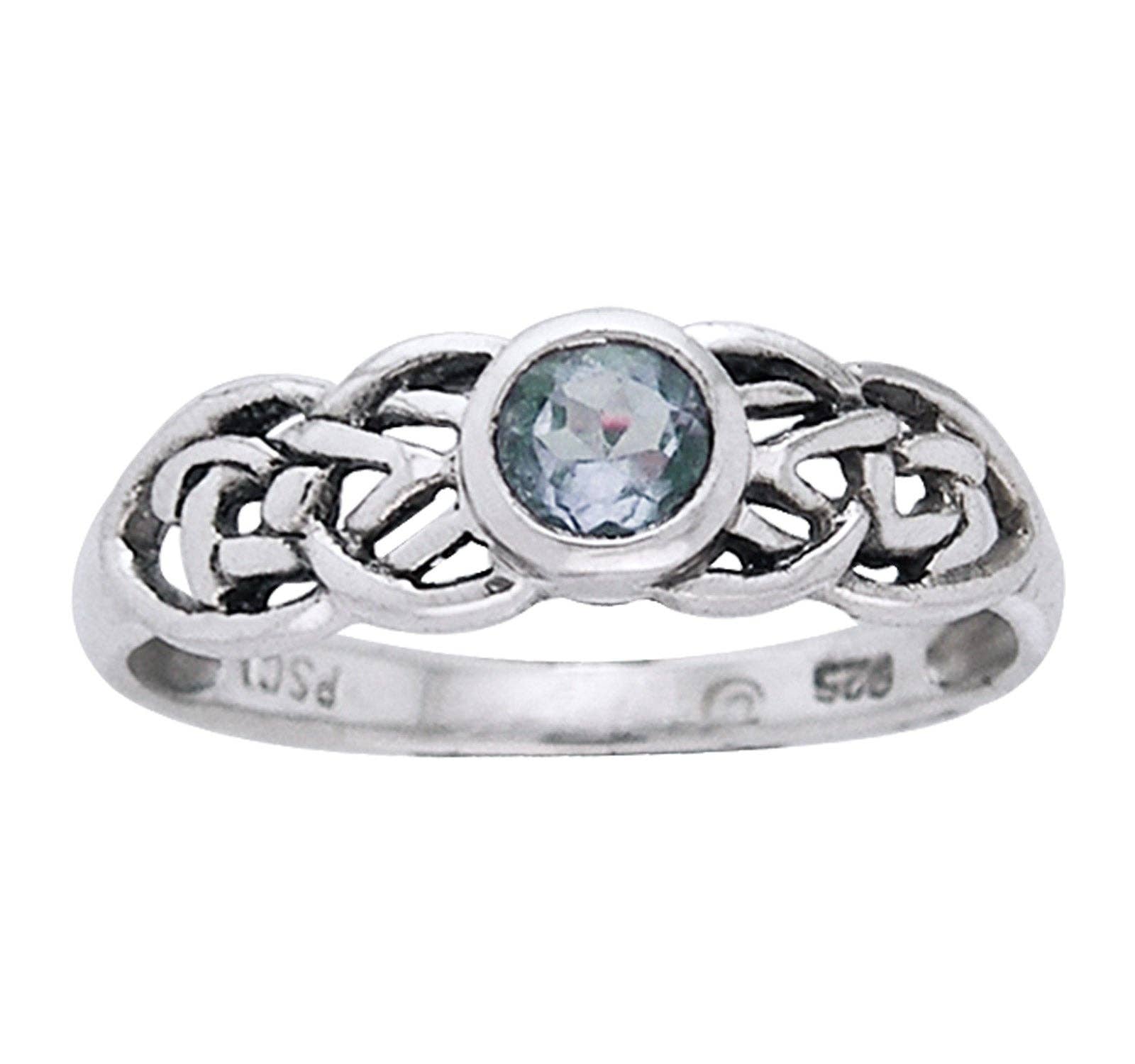 Petite Celtic Knot Birthstone Ring Sterling Silver Genuine Blue Topaz For December