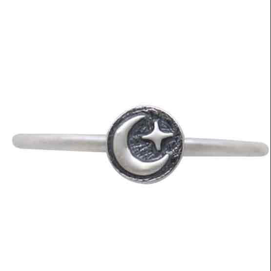 Sterling Silver Raised Moon and Star Stacking Ring