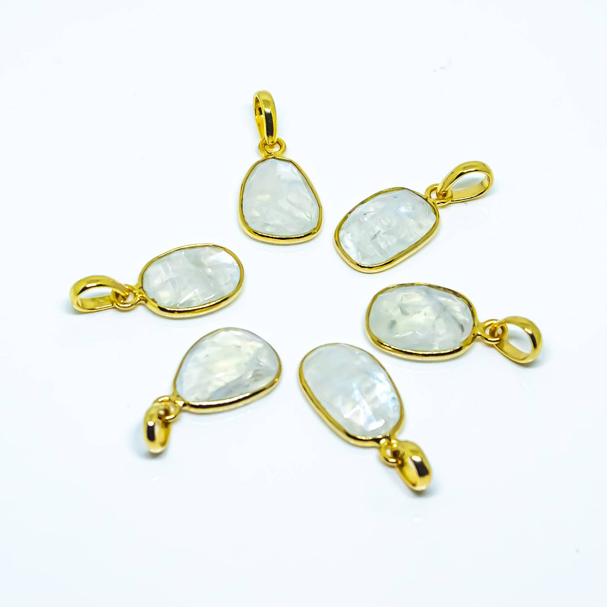 Rainbow Moonstone Sterling Silver Pendant 18K Gold
