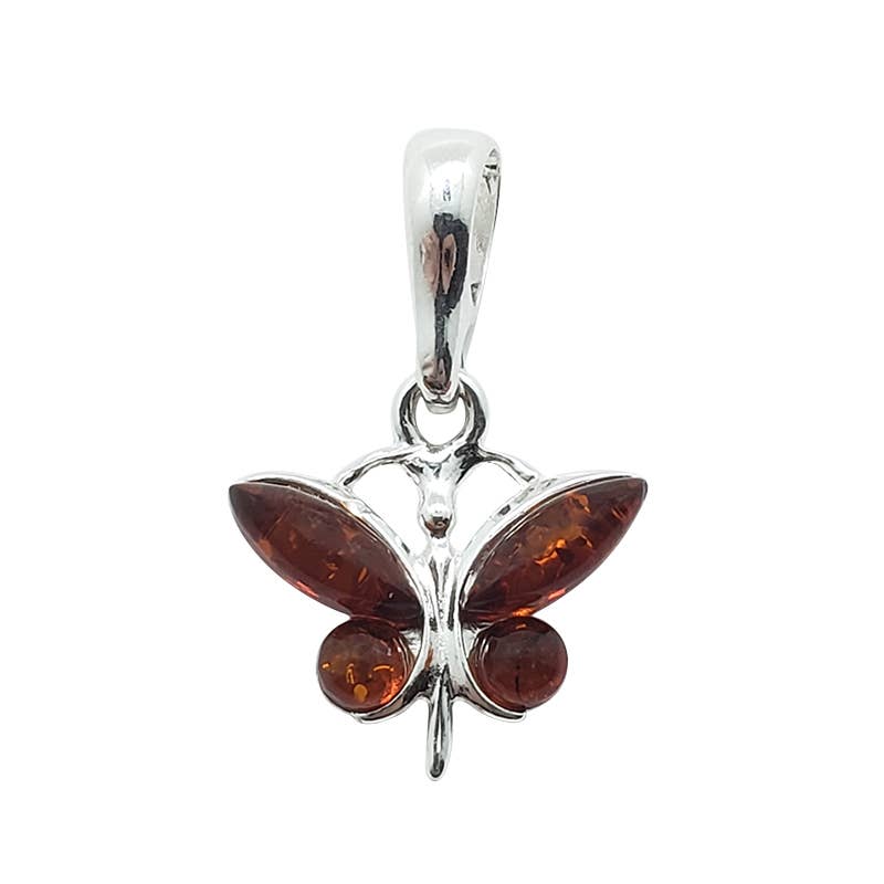Marquise And Round Cognac Amber Butterfly Pendant