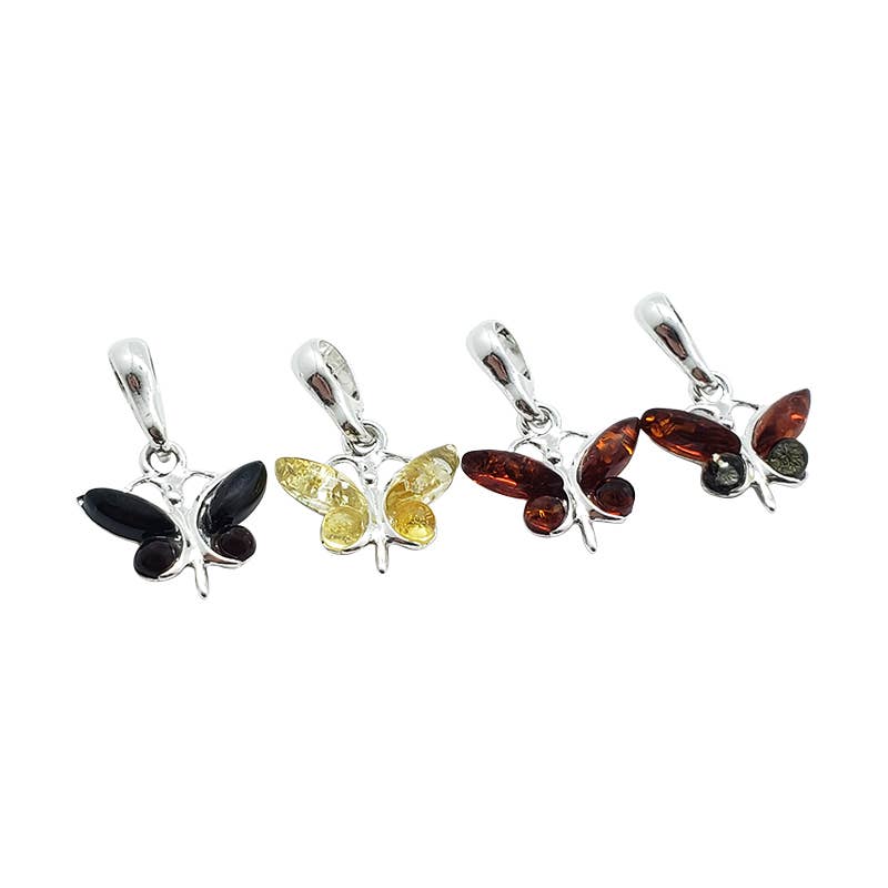 Marquise And Round Cognac Amber Butterfly Pendant