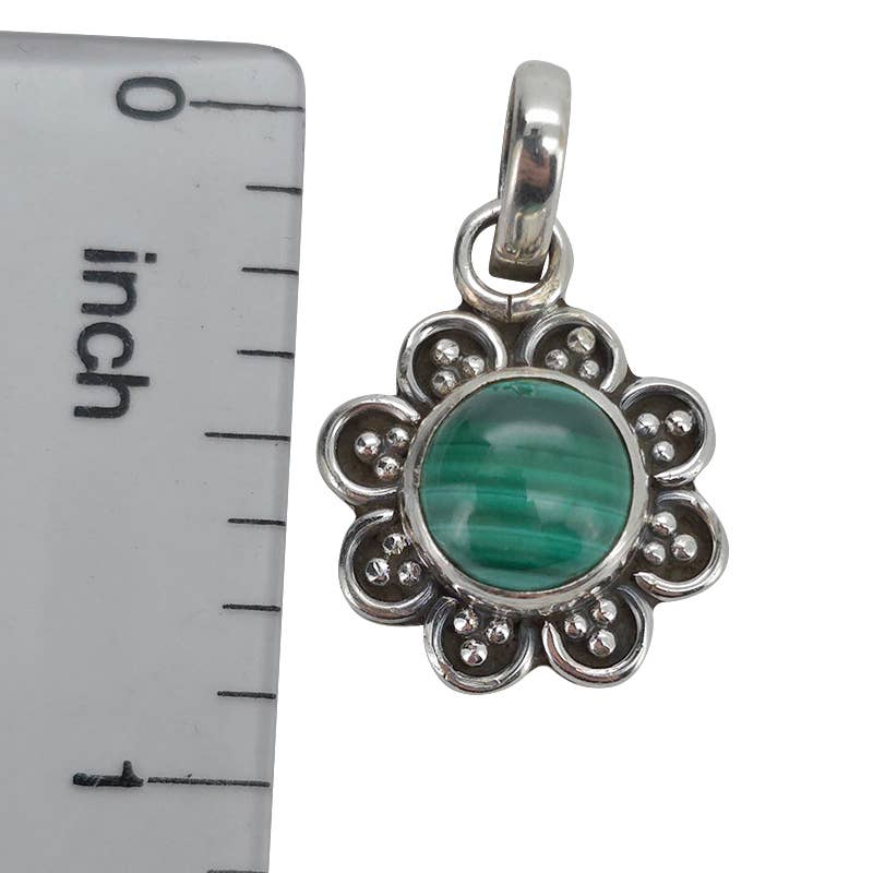 Malachite Sterling Silver Flower Pendant