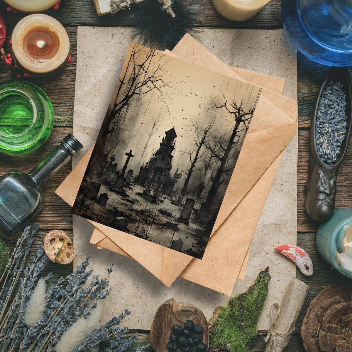 Witchy Woodcuts Greeting Cards