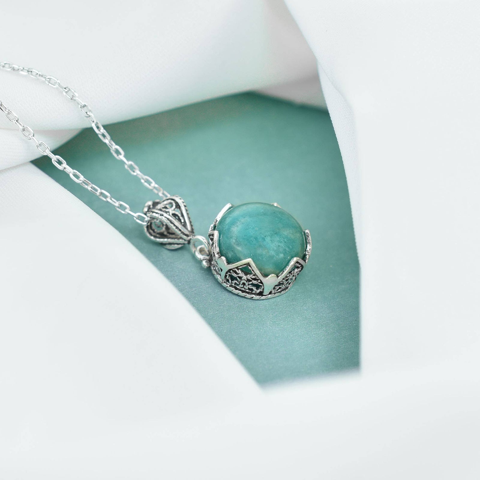 Amazonite Gemstone Sterling Silver Women`s Pendant