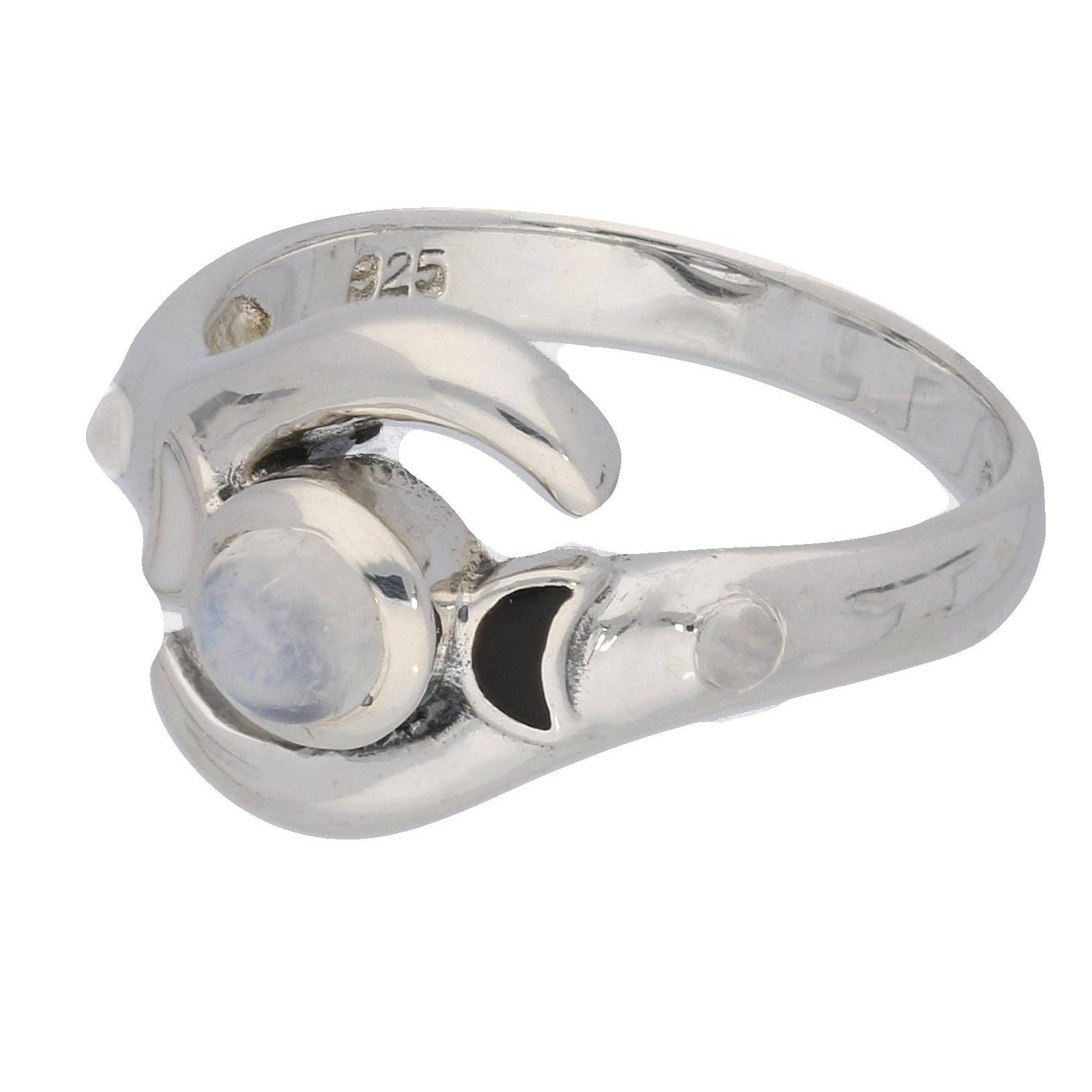 Sterling Silver Lunar Tides Crescent Wave Moonstone Ring