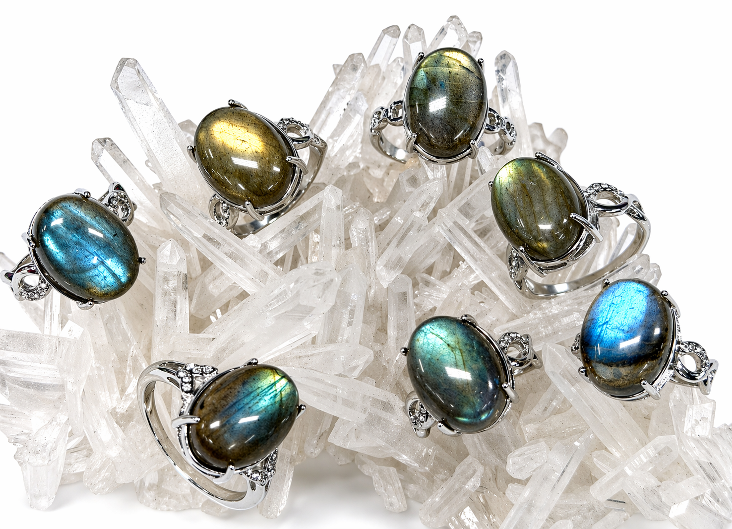 Natural Labradorite Stainless Steel Rings 12x16mm