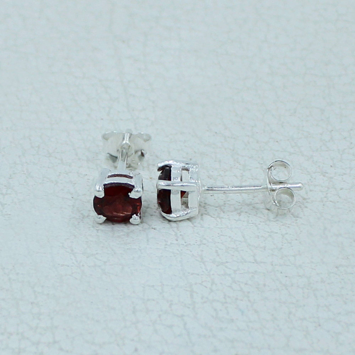 Garnet 5 MM Stud Sterling Silver Earrings