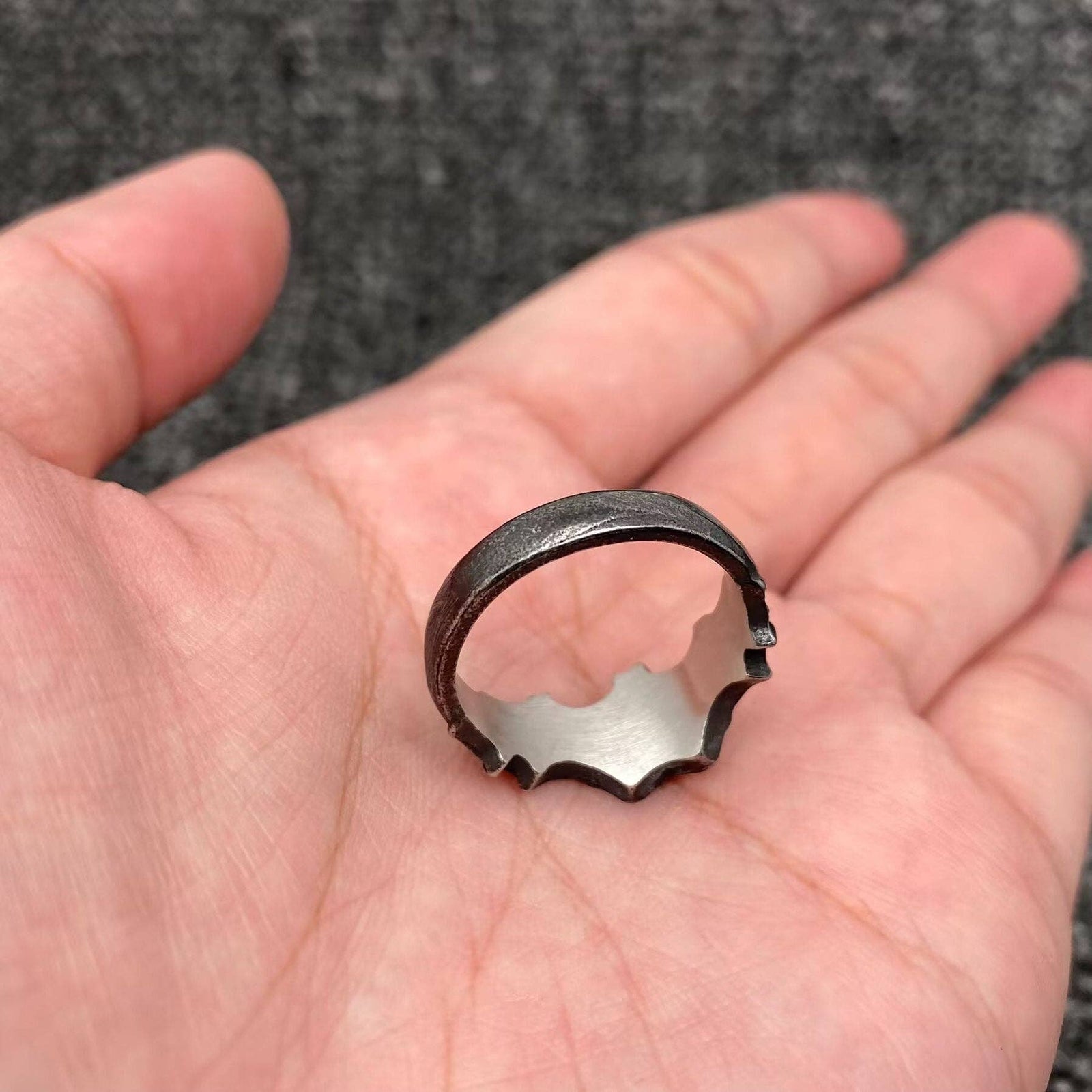 Bat Blackened Stainless Steel Ring