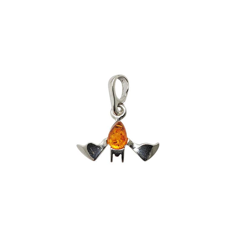 Bat Cognac Amber Sterling Silver Pendant