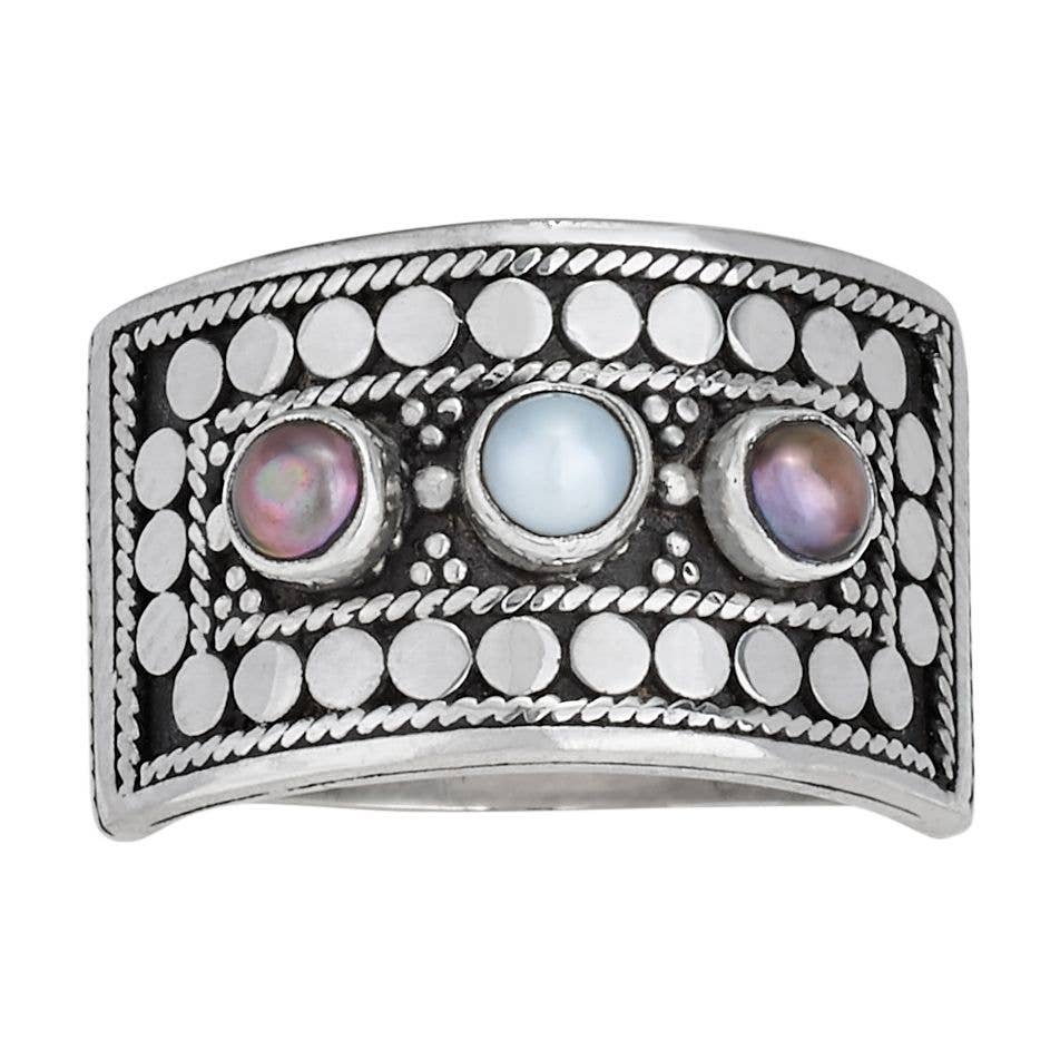 Luna &amp; Terra Pearl Trio Sterling Silver Ring