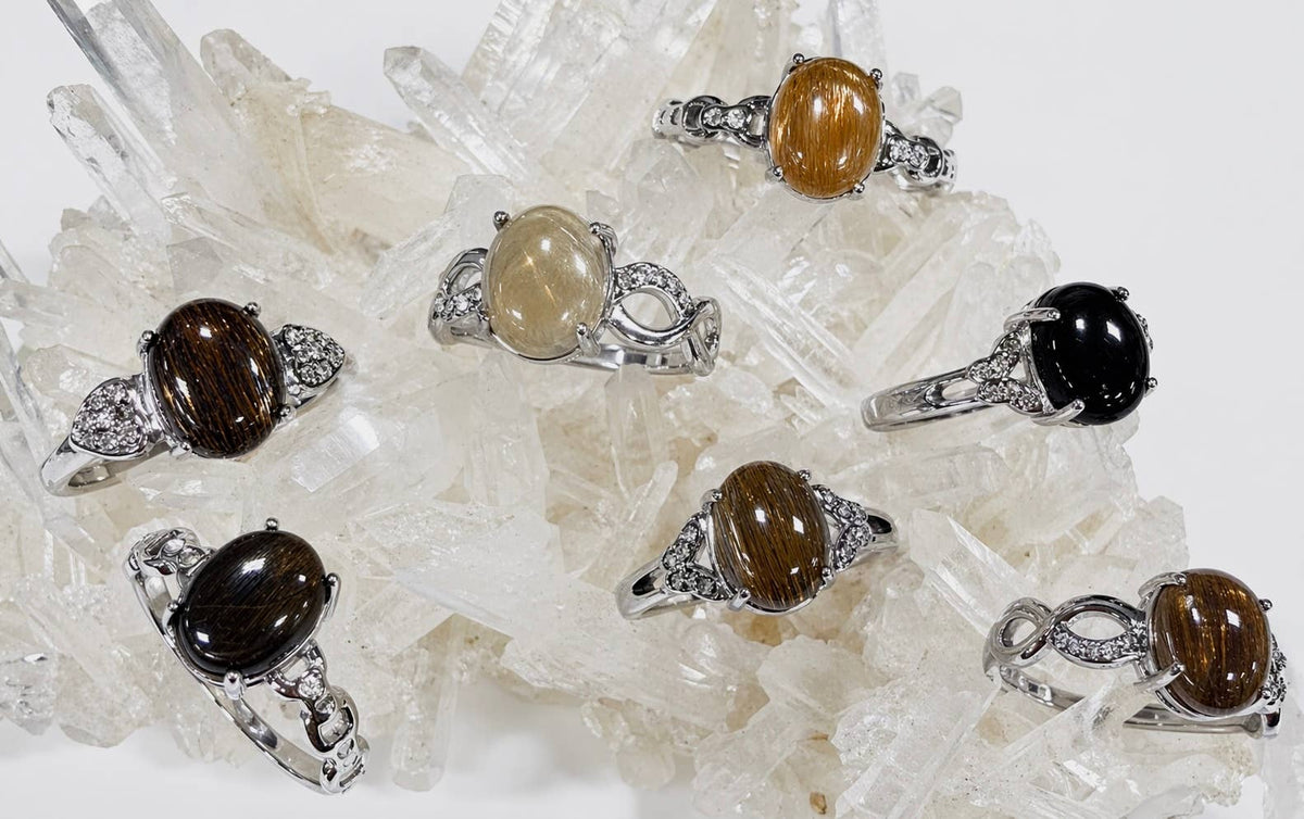 Natural Black Moonstone Stainless Steel Rings 8x10mm