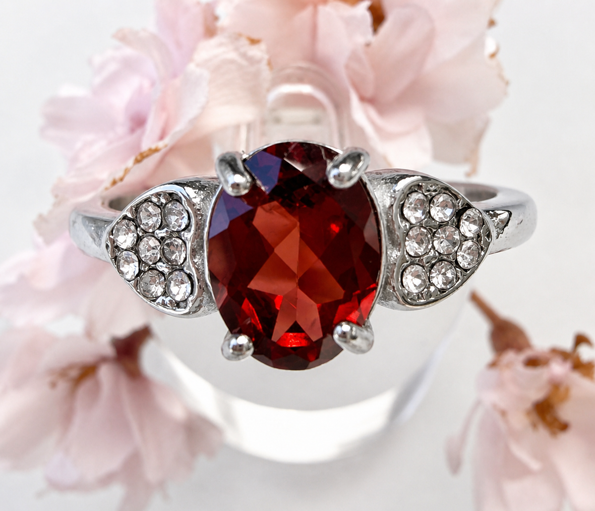 Faceted Natural Garnet Stainless Steel Rings 6x8mm