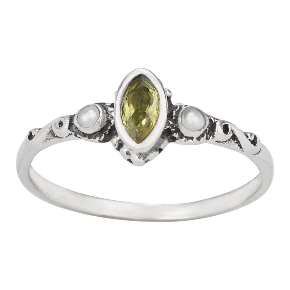 Peridot and Pearl Dots Sterling Silver Ring