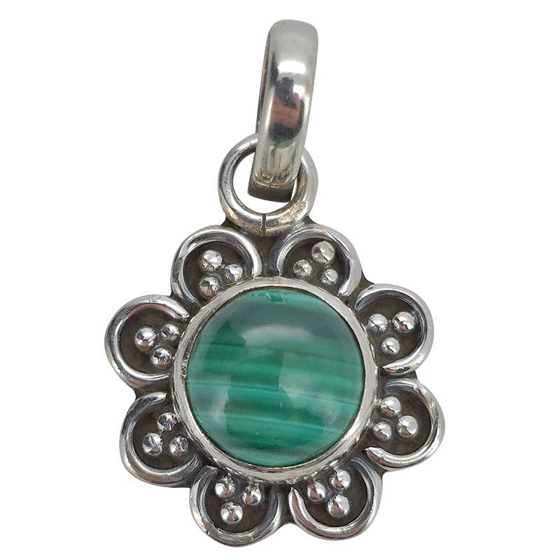 Malachite Sterling Silver Flower Pendant
