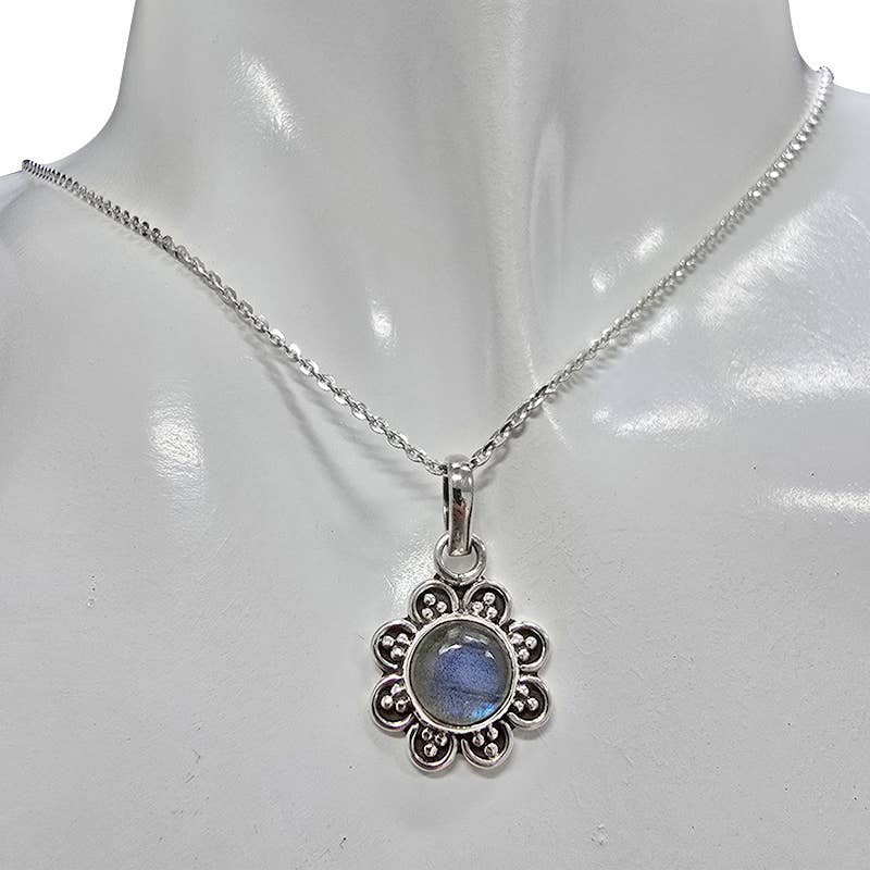 Labradorite Sterling Silver Flower Pendant