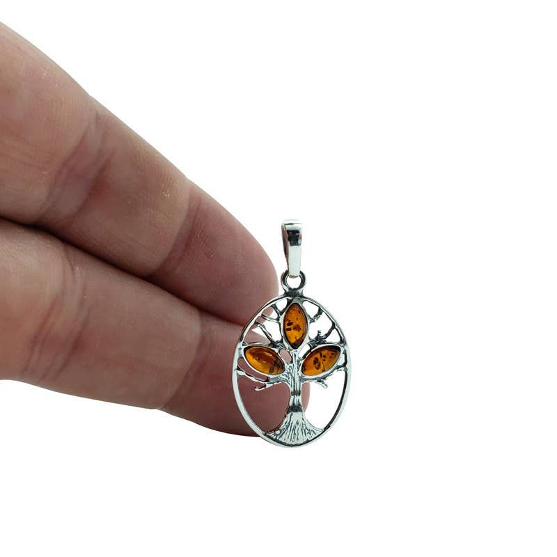 Cognac Amber Sterling Silver Tree Of Life Pendant