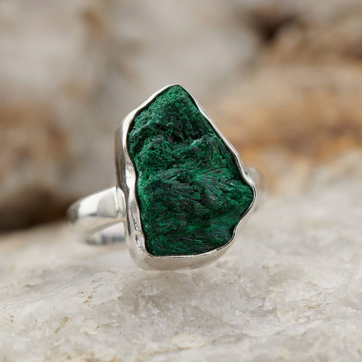 Rough Malachite Sterling Silver Ring