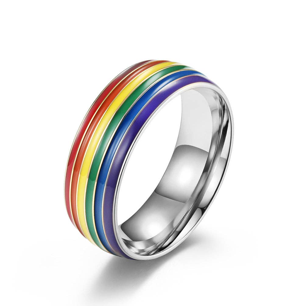 Rainbow Striped Stainless Steel Ring