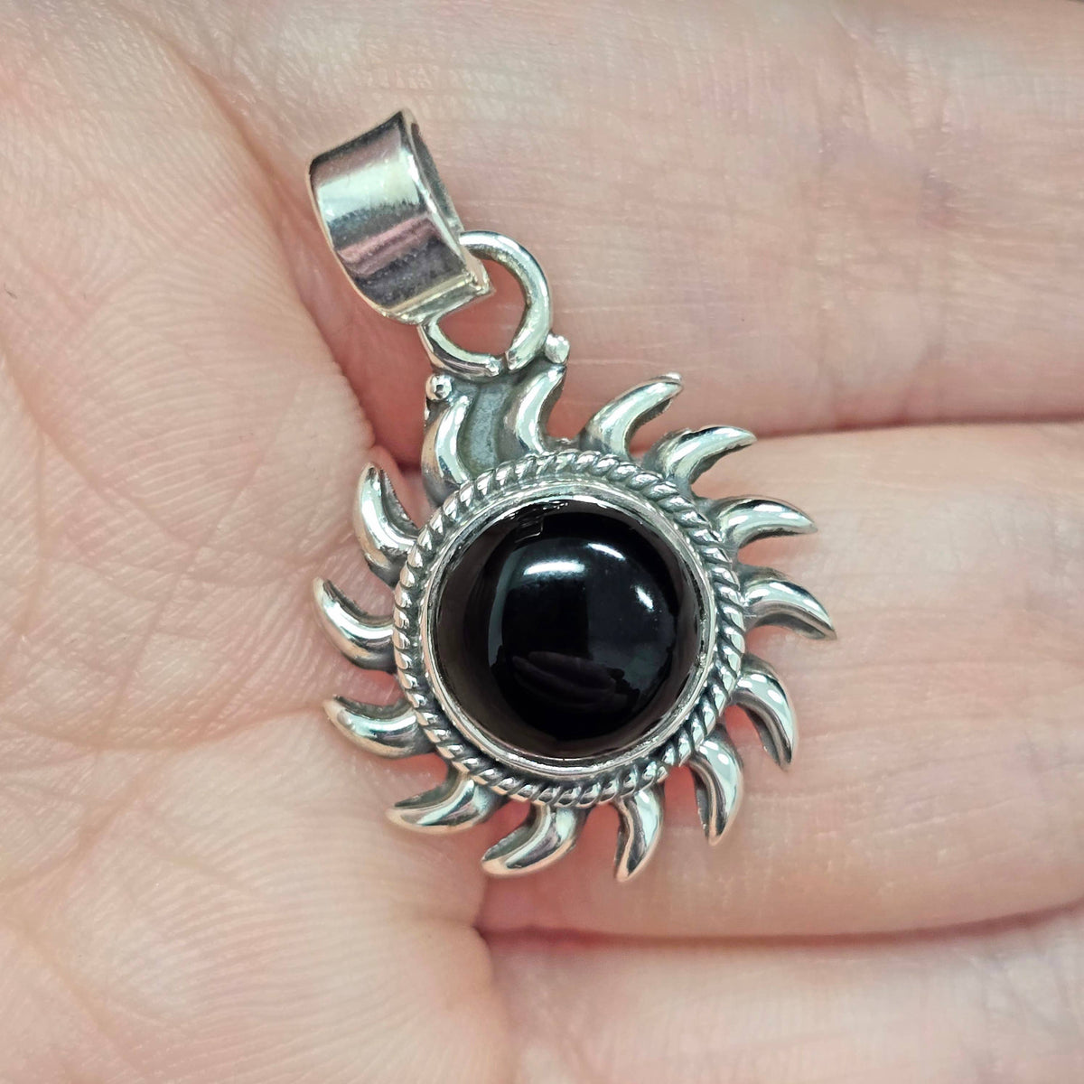 Black Onyx Sterling Silver Sun Pendant