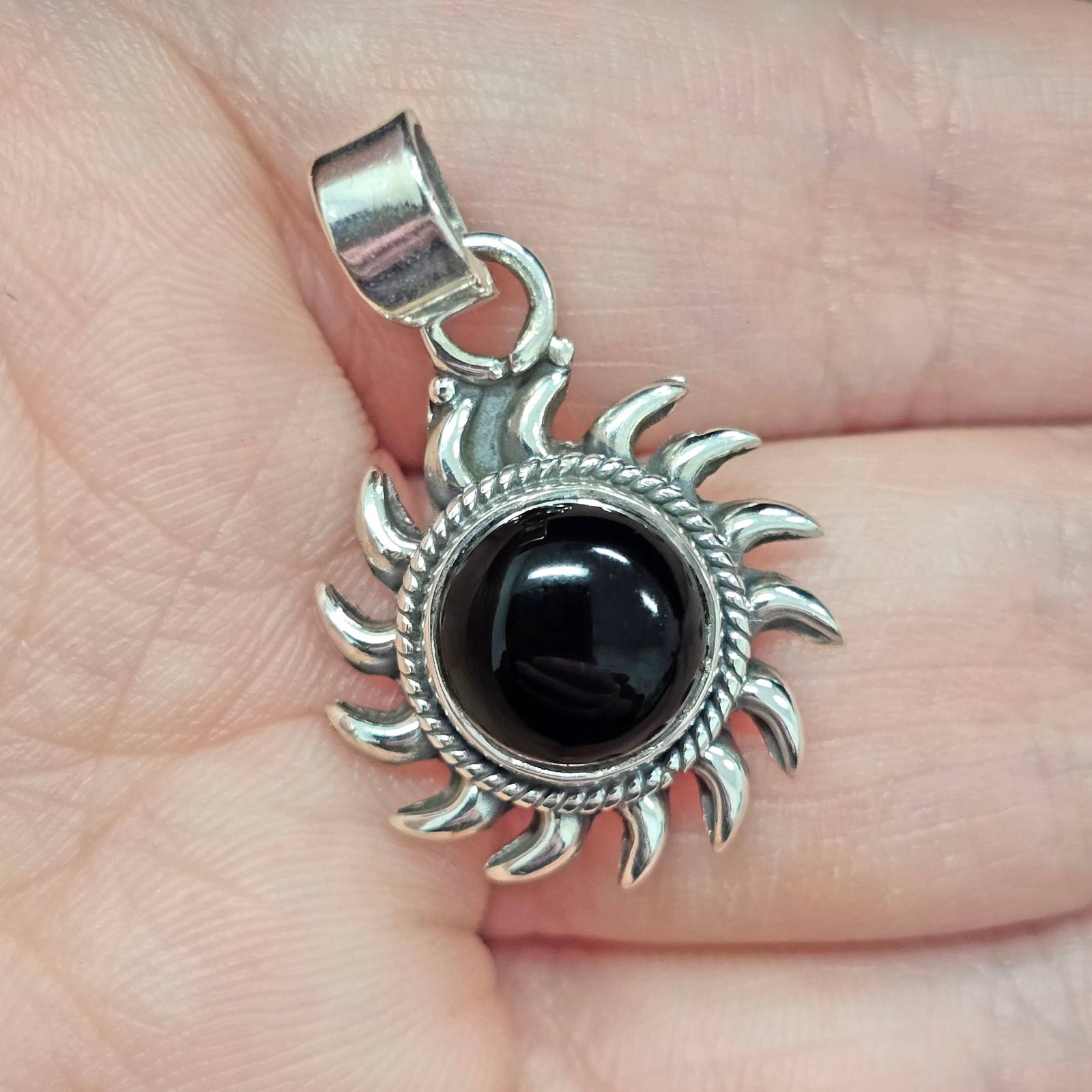 Black Onyx Sterling Silver Sun Pendant