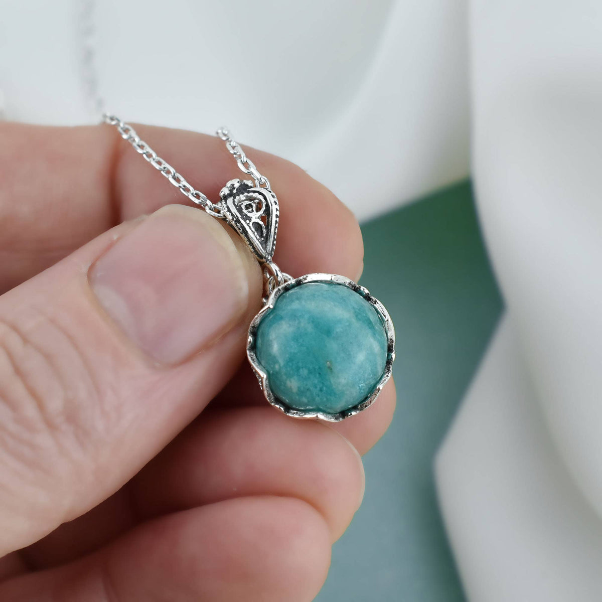 Amazonite Gemstone Sterling Silver Women`s Pendant