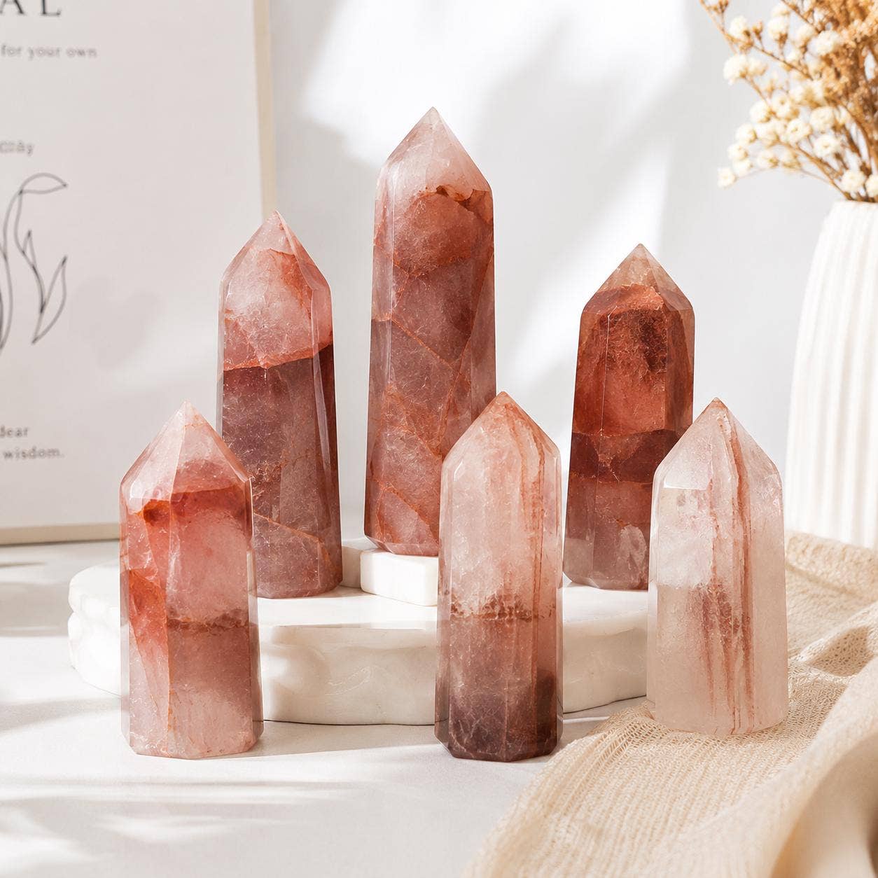 2LB Fire Quartz Tower Lot, 6-8 Pcs 2-4In Hematoid point