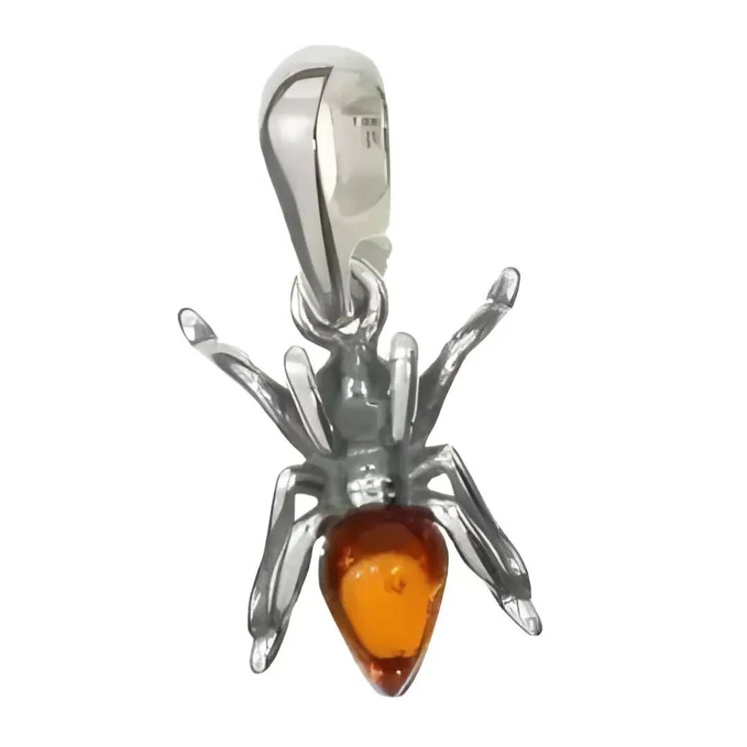 Spider Cognac Amber Sterling Silver Pendant